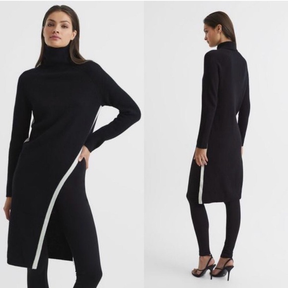 REISS Elle Color Blocked Roll Neck Tunic Size XL NWT Wool Cashmere